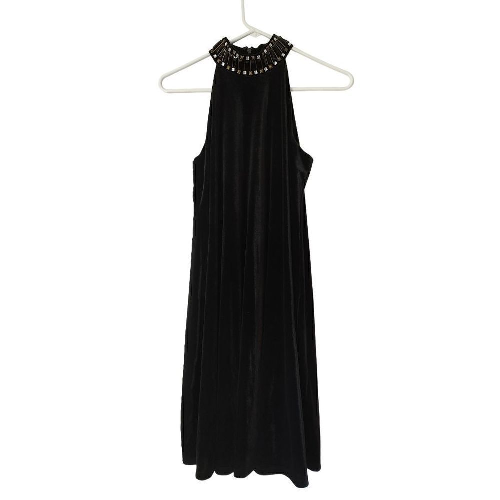 Brand New Kaari Blue Women's Size 2 Black Velvet Halter Neck Swing Maxi Dress